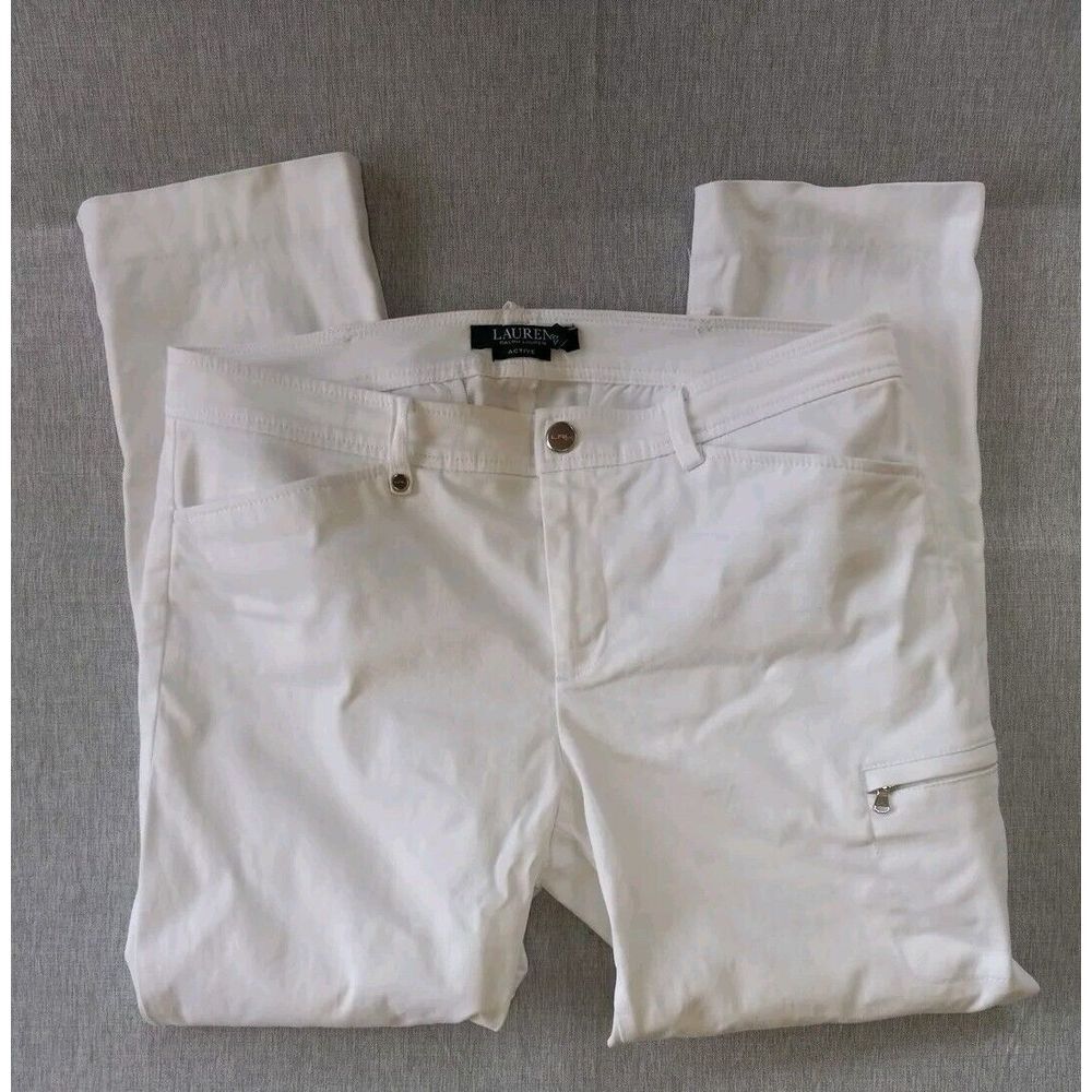 LRL Lauren Ralph Active Women's 10‎ Classic Ankle 5 Pocket White Stretch Pants